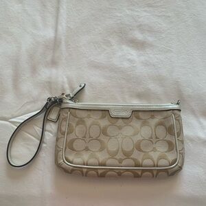 Coach Signature Beige Wristlet Clutch